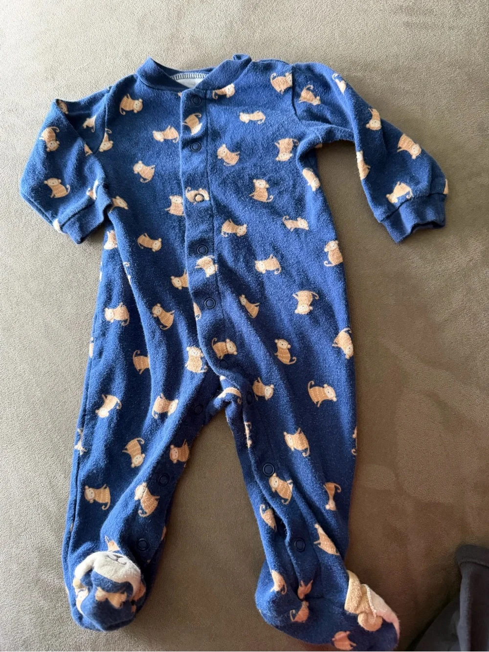 Child of mine Blue Baby One-Piece Footed Pajamas with monkey Print